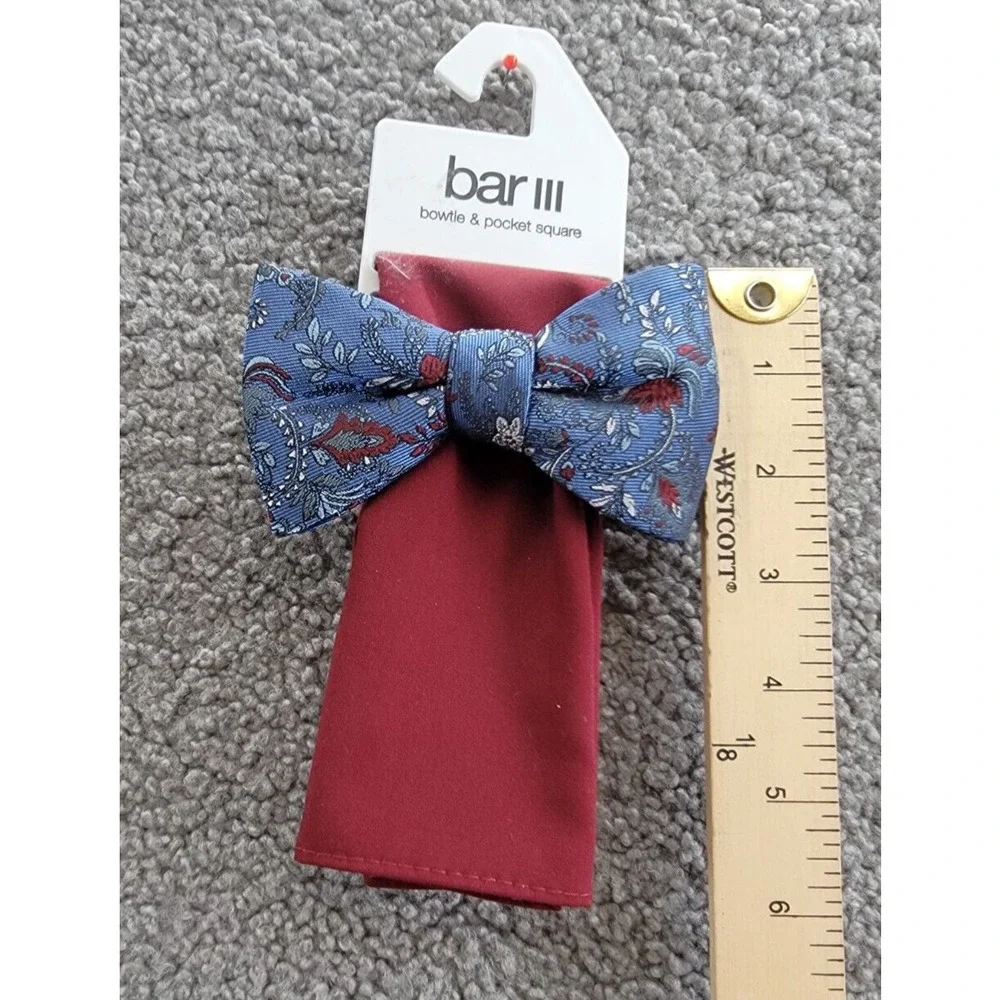 Bar III Floral Bow Tie And Solid Pocket Square Men's One Size Red/Blue - Picture 9 of 15